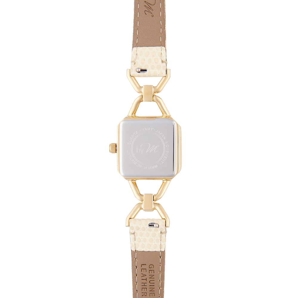Vintage Style Watch - Gold with Gold Dial and Beige Leather Strap