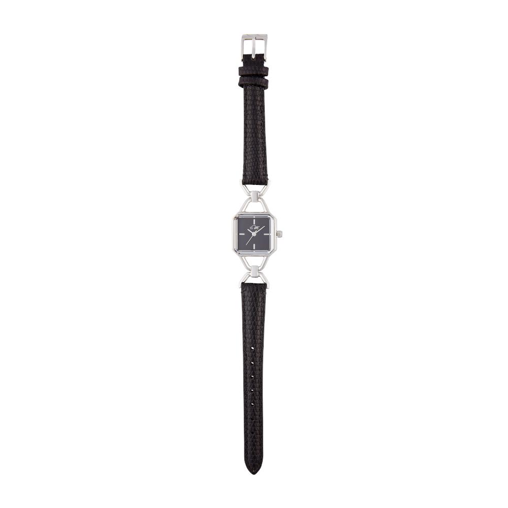 Vintage-Inspired Square Watch - Silver Black Dial and Black Strap