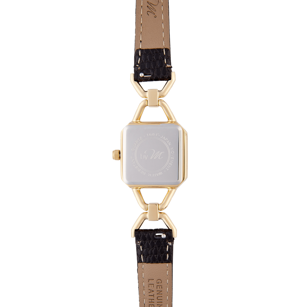 Vintage Style Watch - Champagne Gold and Black Leather Strap