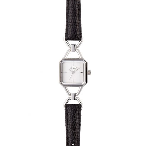 Classic Vintage Square Watch - Silver with Black Leather Strap