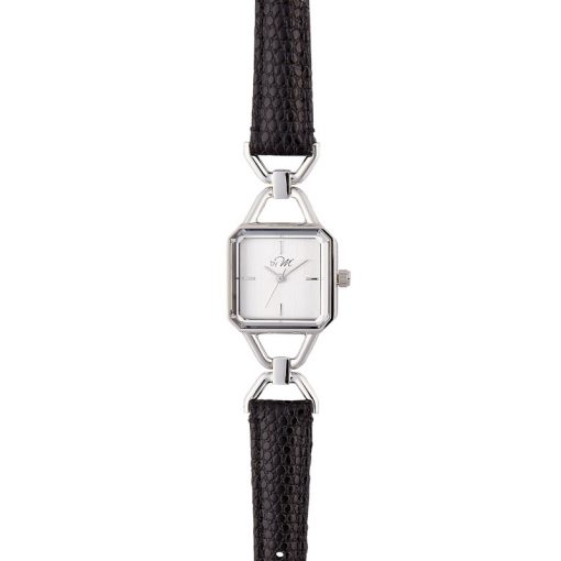 Classic Vintage Square Watch - Silver with Black Leather Strap