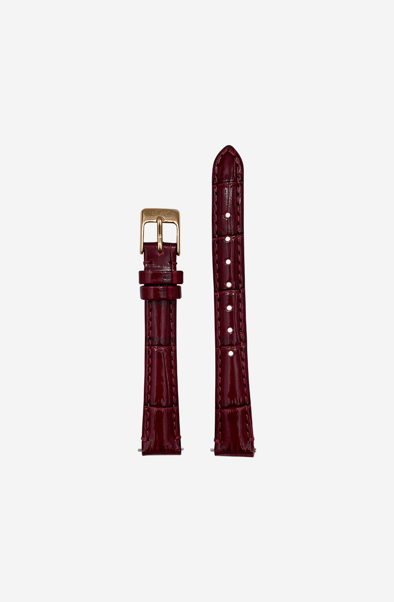 Burgundy Leather Watch Strap, Gold Clasp