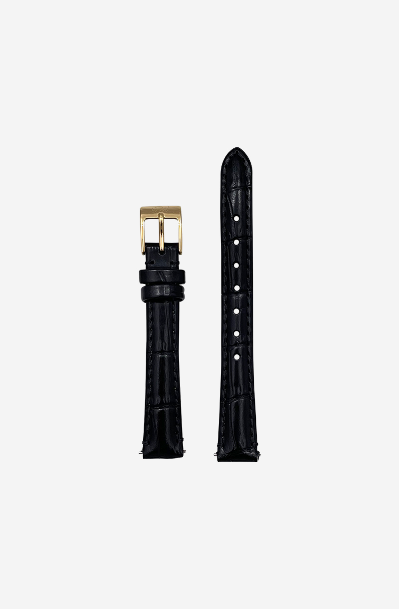 Black Leather Watch Strap, Gold Clasp