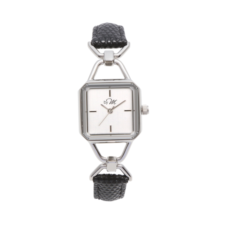Vintage Style Silver Womens Watch with Black Leather Stap | byMdegrees